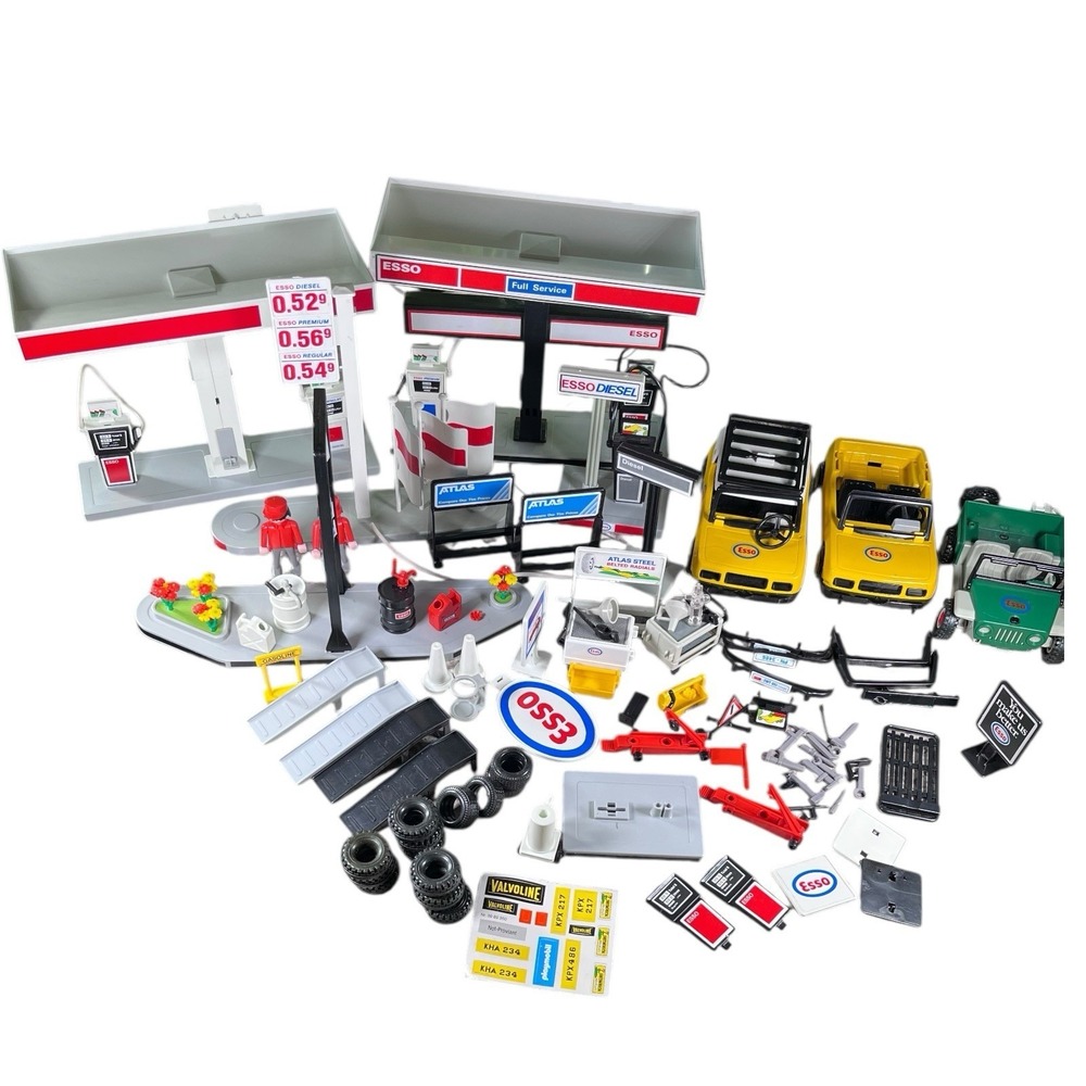 Vintage Playmobil‎ Esso Gas Station Garage Toy Geobra Large Bundle Mixed Sets
